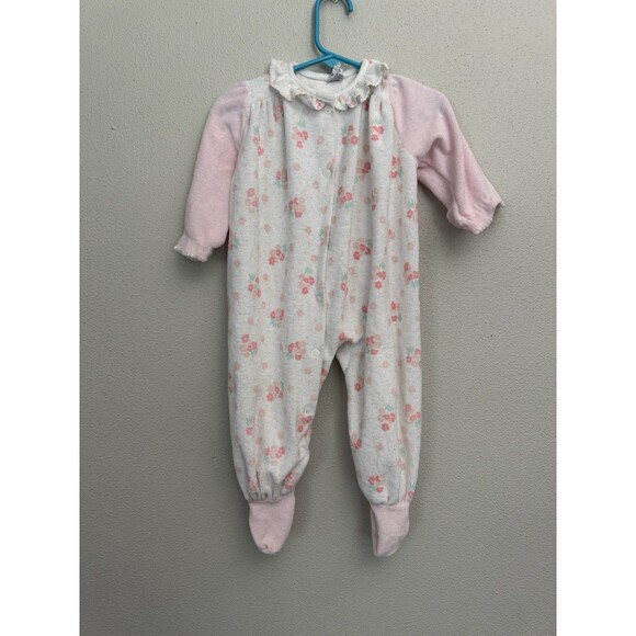 Vintage Carter's Made In The USA Pink Floral Terry Cloth Sleeper Lg 6-9 Months - Picture 1 of 9